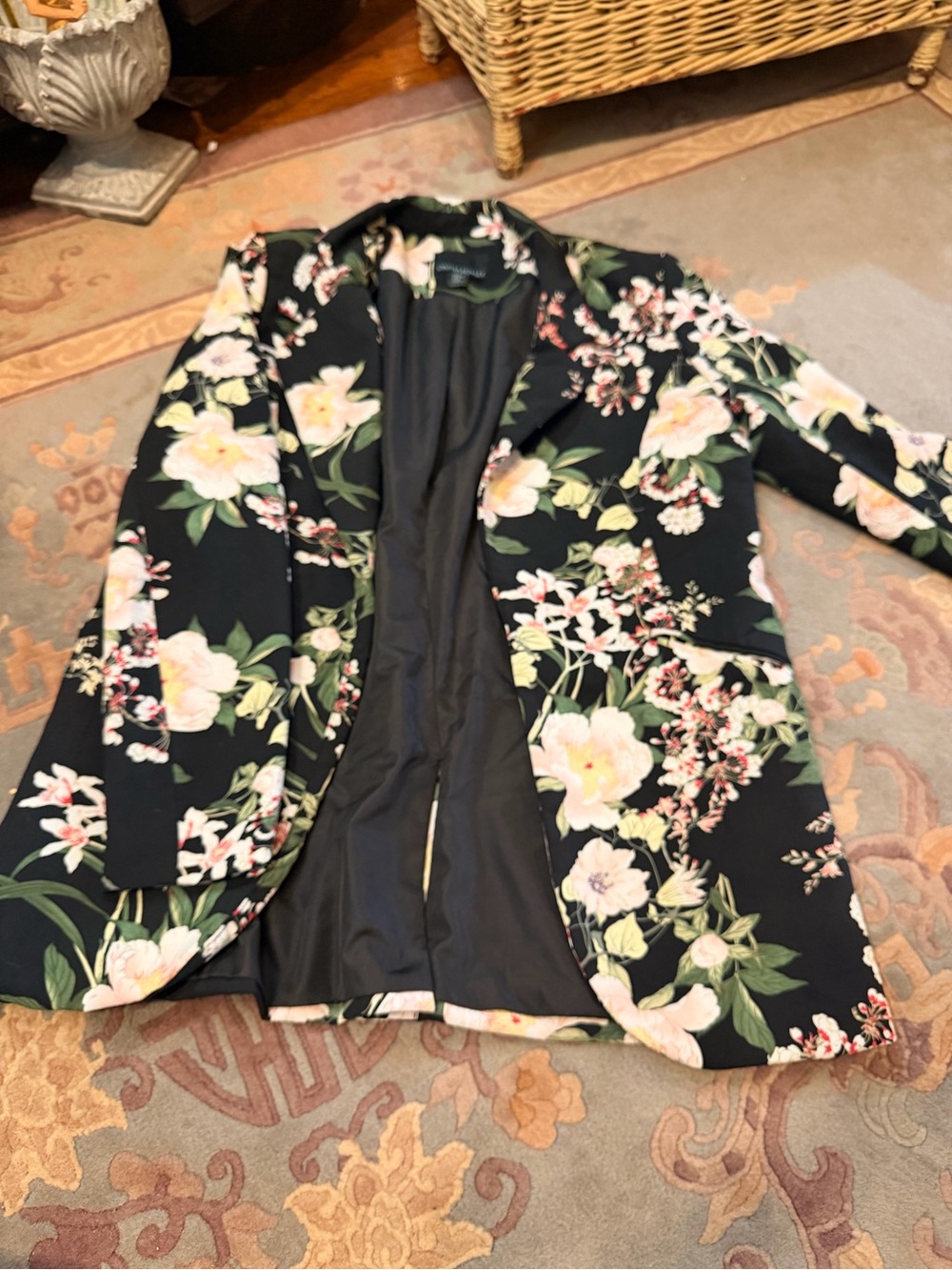 Cynthia Rowley Black Floral Blazer with Pink & Green Accents